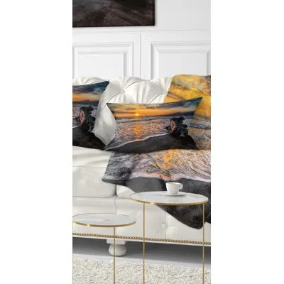 Design Art Log On Beach During Sunset - Sea & Shore Printed Throw Pillow
