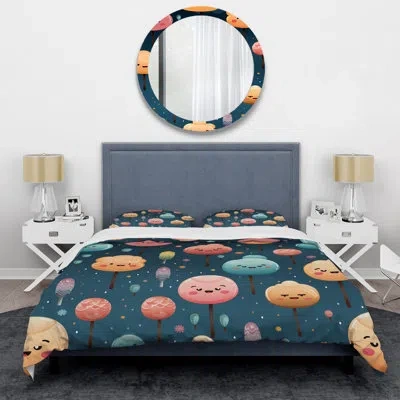 Design Art Lollipop Dream Pattern I - Food Donuts Duvet Cover Set In Blue;red