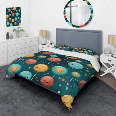 Design Art Lollipop Dream Pattern Ii - Food Donuts Duvet Cover Set In Blue;red