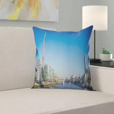 Design Art London Panoramic Shot - Cityscape Printed Throw Pillow In Blue