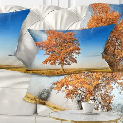 Design Art Lonely Fall Tree Landscape Photo Rectangular Pillow Cover & Insert In Red