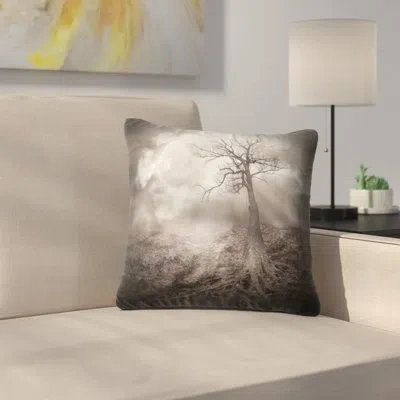 Design Art Lonely Tree Holding The Moon Landscape Printed Pillow In Black;white