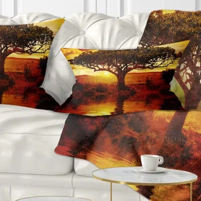 Design Art Lonely Tree In African Sunset - Landscape Printed Throw Pillow