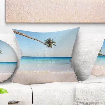 Design Art Long Coconut Palm Into The Sea - Sea & Shore Printed Pillow In Blue;brown