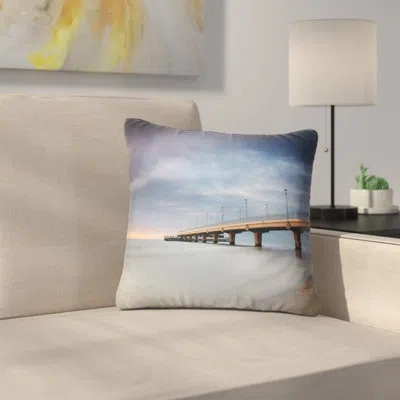 Design Art Long Concrete Pier Into Sea - Pier & Bridge Printed Throw Pillow In Red