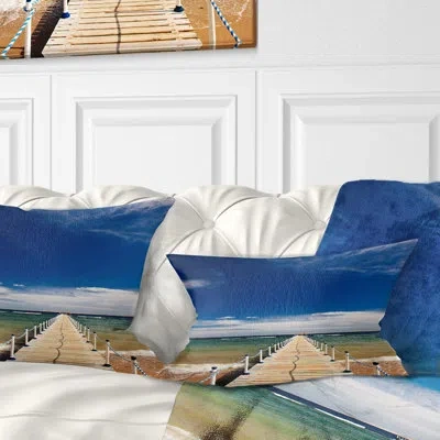 Design Art Long Pontoon In Sea - Pier & Bridge Printed Throw Pillow