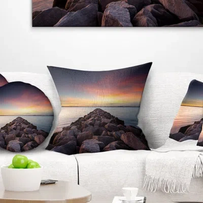 Design Art Long Stone Bridge Into Beautiful Sea Seashore Pillow In Blue