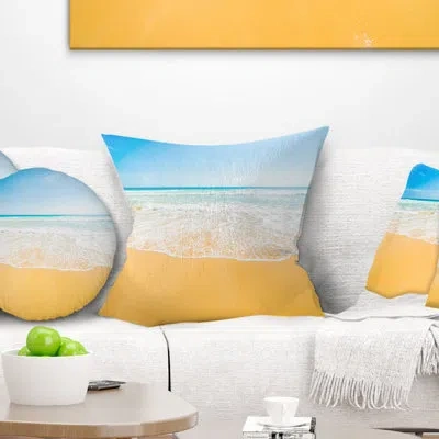 Design Art Long Waves On Sand Under Blue Sky - Sea & Shore Printed Pillow