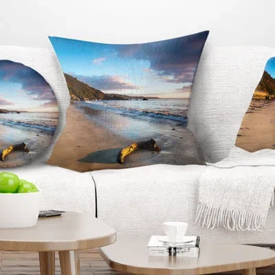 Design Art Looe Cornwall Beach At Sunrise - Sea & Shore Printed Throw Pillow In Blue;black;brown;green;red;yellow