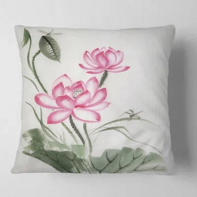 Design Art Lotus And The Dragonfly I Square Pillow Cover And Insert In Pink
