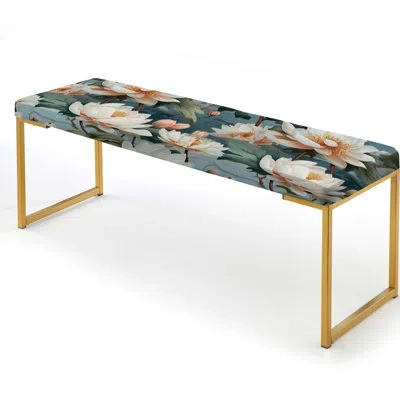 Design Art Lotus Blossom Tranquility - Chinese Upholstered Gold Bench