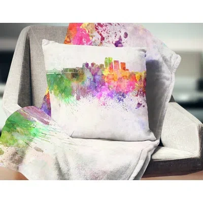 Design Art Louisville Skyline - Cityscape Printed Pillow In Yellow;purple