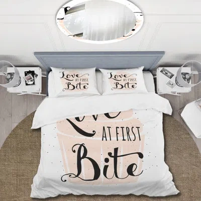 Design Art Love At First Bite - Traditional Duvet Cover Set - Microfiber Polyester In Black;white;pink