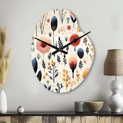 Design Art Love In The Wild Coral And Beige Flower - Floral Unique Shape Metal Wall Clock, Boho Freeform Wall C In Cream
