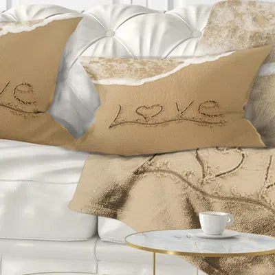 Design Art Love Written On Sandy Seashore - Sea & Shore Printed Throw Pillow In Blue;black;brown;green;red;yellow