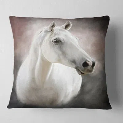 Design Art Lovely White Horse - Animal Printed Throw Pillow In Black;white