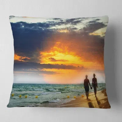 Design Art Lovers At Beach - Beaches Printed Pillow In Yellow