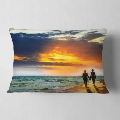 Design Art Lovers At Beach - Beaches Printed Throw Pillow In Yellow