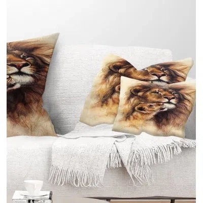 Design Art Loving Lioness - Animal Printed Throw Pillow