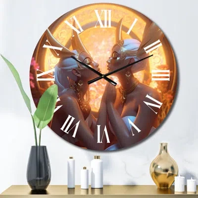 Design Art Lovings Souls Playful Goddess Love Metal Wall Clock In Pink;gold