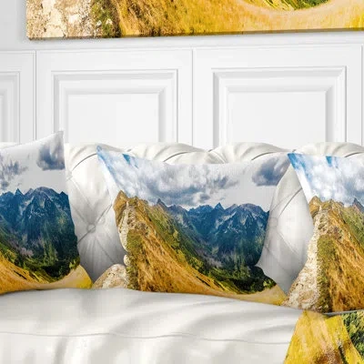 Design Art Low Tatras Hike Panorama - Landscape Printed Pillow In Blue;black;brown;green;red;yellow