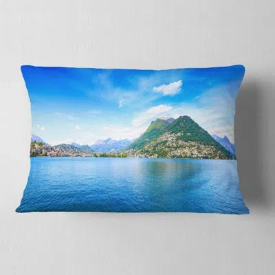 Design Art Lugano Lake Ticino Panorama - Sea & Shore Printed Throw Pillow