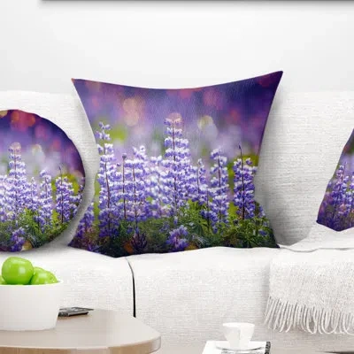 Design Art Lupin Flowers On Background Square Pillow Cover & Insert In Blue