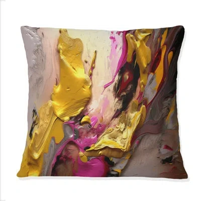 Design Art Luscious Interlude Of Divine Secrets Abstract Iv - Abstract Painting Printed Throw Pillow In Pink;gold