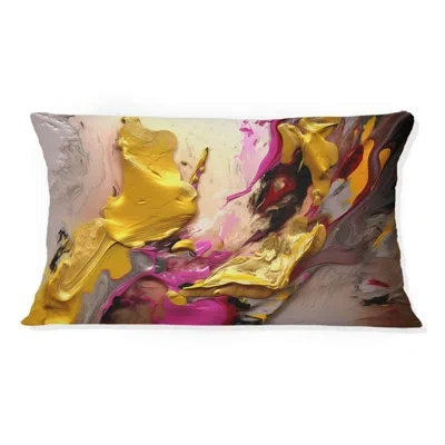Design Art Luscious Interlude Of Divine Secrets Abstract Iv - Abstract Painting Printed Throw Pillow In Pink;gold