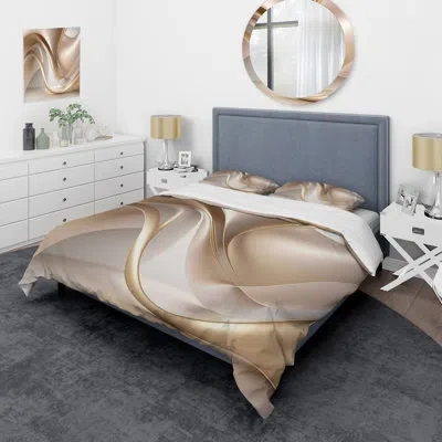 Design Art Luscious Liquid Gold In Subdued Pink And Taupe Viii - Abstract Polyester Duvet Cover Set In Yellow;pink