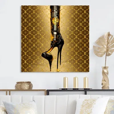 Design Art Luxury Brand Bionic Heel Ii - Fashion Metal Wall Décor In Black;gold