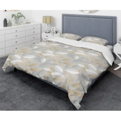 Design Art Luxury  Fall Leaves Mid-century Duvet Cover Set In Gray