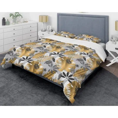 Design Art Luxury Jungle Foliage Mid-century Duvet Cover Set In Yellow