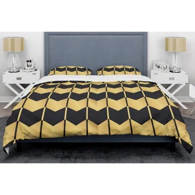 Design Art Luxury Metallic S Iv Mid-century Duvet Cover Set In Yellow Geometric