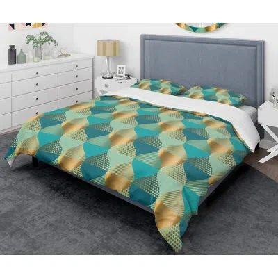 Design Art Luxury Retro Drops I - Glam Abstract Duvet Cover Set - Microfiber Polyester In Teal,blue,silver