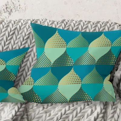 Design Art Luxury Retro Drops I - Mid-century Modernprinted Throw Pillow In Blue