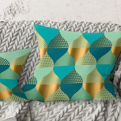 Design Art Luxury Retro Drops Ii - Mid-century Modernprinted Throw Pillow In Blue
