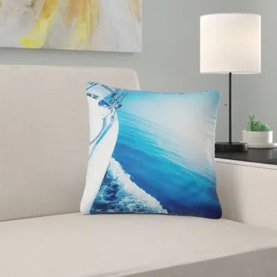 Design Art Luxury Yacht Sailing In Blue Sea - Sea & Shore Printed Pillow