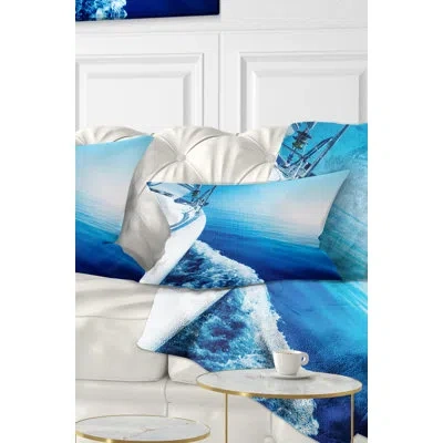 Design Art Luxury Yacht Sailing In Blue Sea - Sea & Shore Printed Throw Pillow