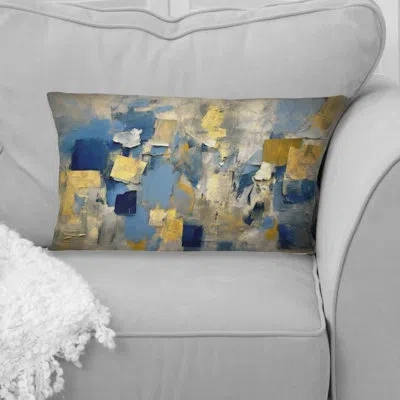 Design Art Lyrical Abstraction In Blue And Yellow Ii - Abstract Collages Printed Throw Pillow In Blue;yellow