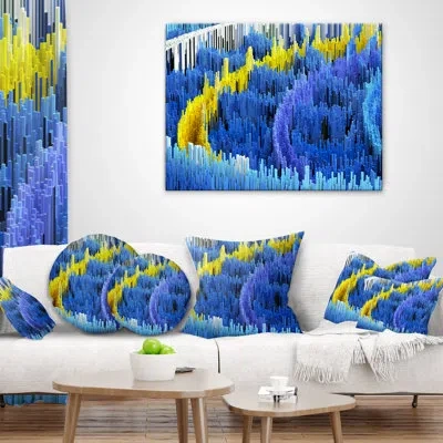 Design Art Macro Render Structure Blue Yellow - Abstract Printed Throw Pillow