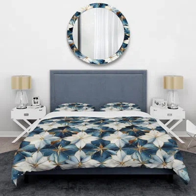 Design Art Magena Retro Revival Marble Pattern - Marble Duvet Cover Set - Microfiber Polyester In White;teal