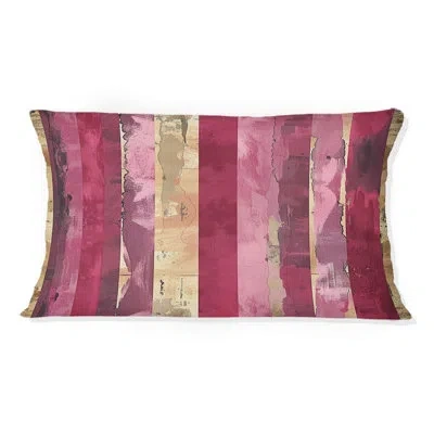 Design Art Magenta Chic Stripe Glam Ii - Transitional Lumbar Pillow In Pink;gold