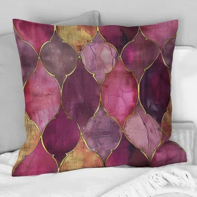 Design Art Magenta Diamond Glam Ii - Transitional Throw Pillow In Pink;gold