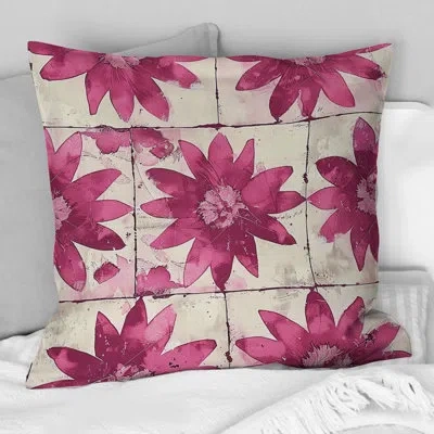 Design Art Magenta Rustic Blooming Charm Iii - Farmhouse Pillow In Beige;purple