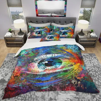 Design Art Magic Eye Over Abstract Design - Abstract Duvet Cover Set - Microfiber Polyester In Blue
