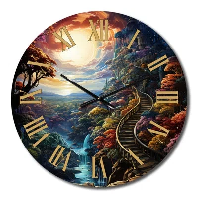 Design Art Magic Walking Towards The Great Mystery I Metal Wall Clock In Yellow