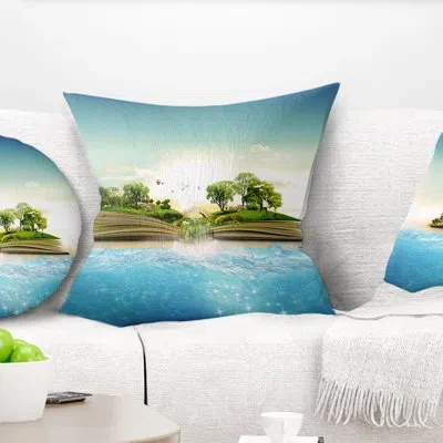 Design Art Magical Book About Nature - Landscape Printed Throw Pillow In Blue