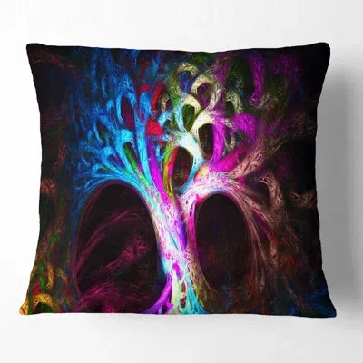 Design Art Magical Multi Color Psychedelic Tree - Abstract Printed Pillow In Blue;black;brown;green;red;yellow