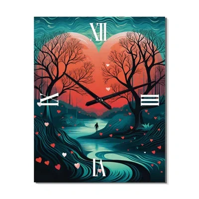 Design Art Magical Red Tree Next To Full Moon River Ii - Animals Owl Modern Wall Clock In Blue;red